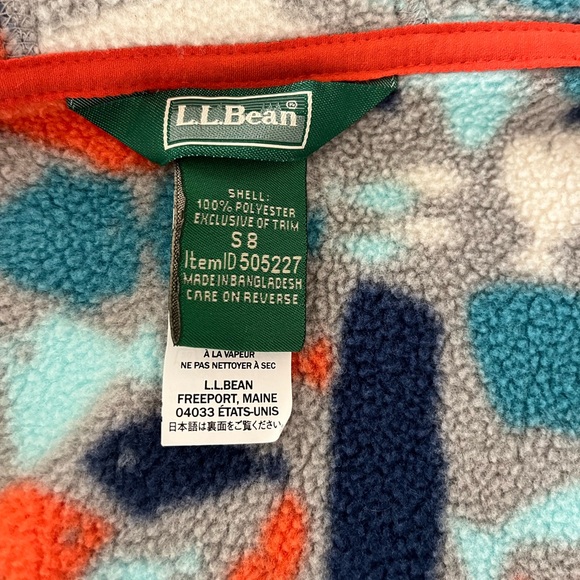 LL Bean boys size 8 fish hooded fleece jacket coat with hood long sleeve zip up - Picture 5 of 6